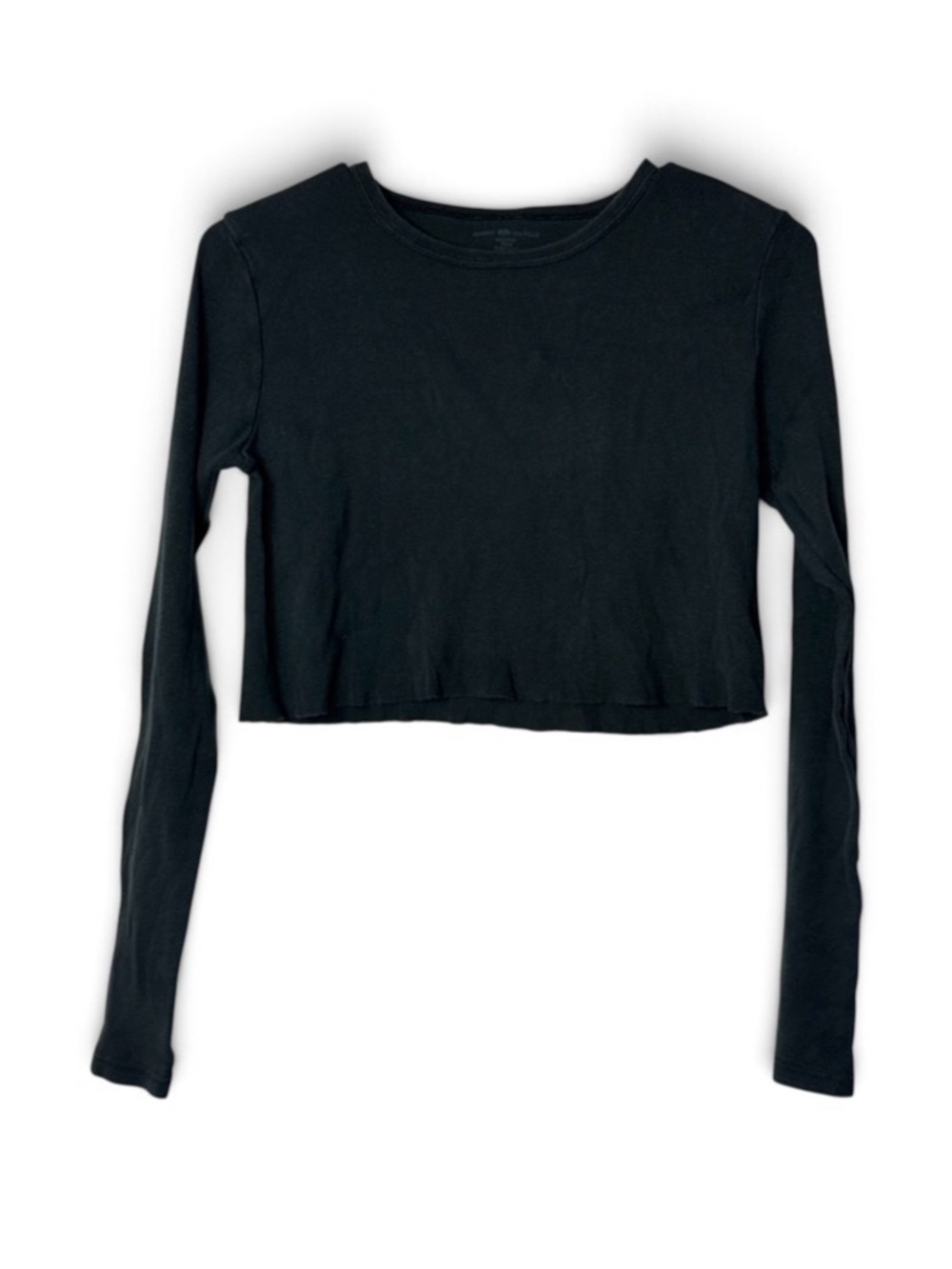 Brandy Melville Crop Top One Size Ribbed Long Sleeve Black Crew Neck Cotton